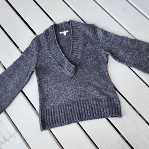 L Grey V neck sweater with bell sleeves